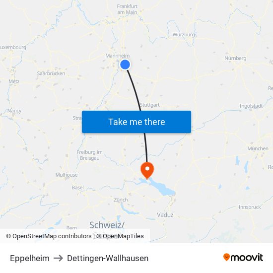 Eppelheim to Dettingen-Wallhausen map