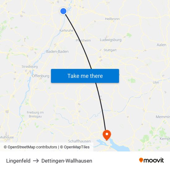 Lingenfeld to Dettingen-Wallhausen map