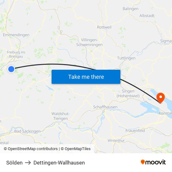 Sölden to Dettingen-Wallhausen map