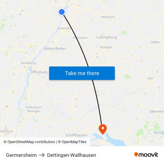 Germersheim to Dettingen-Wallhausen map