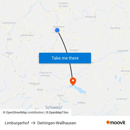 Limburgerhof to Dettingen-Wallhausen map