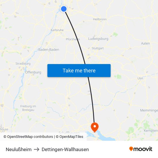 Neulußheim to Dettingen-Wallhausen map