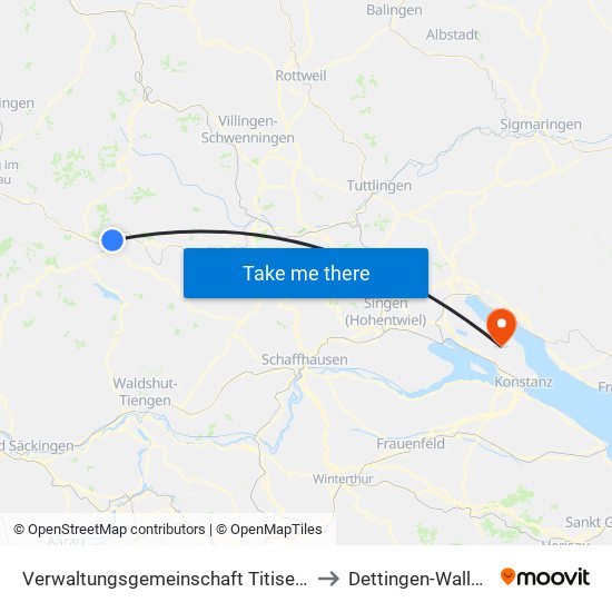 Verwaltungsgemeinschaft Titisee-Neustadt to Dettingen-Wallhausen map