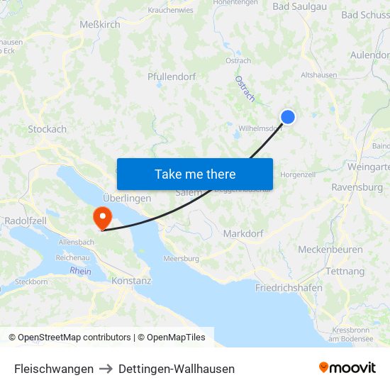 Fleischwangen to Dettingen-Wallhausen map