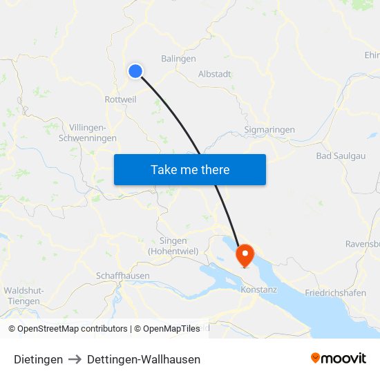 Dietingen to Dettingen-Wallhausen map