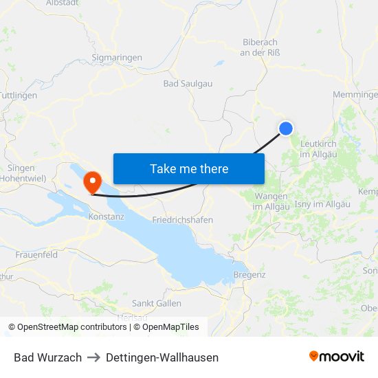 Bad Wurzach to Dettingen-Wallhausen map