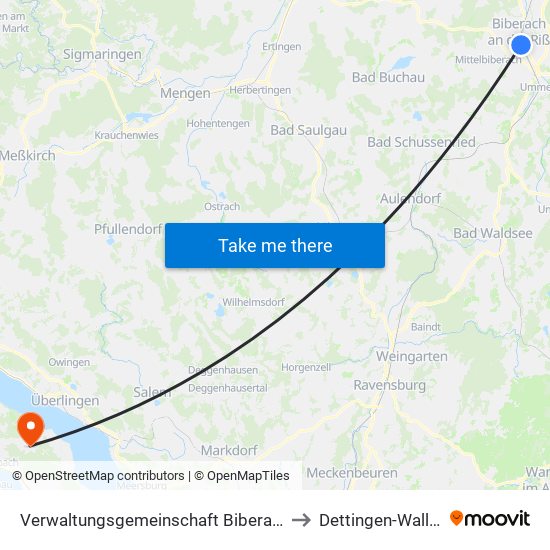 Verwaltungsgemeinschaft Biberach An Der Riß to Dettingen-Wallhausen map
