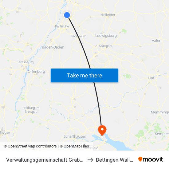 Verwaltungsgemeinschaft Graben-Neudorf to Dettingen-Wallhausen map