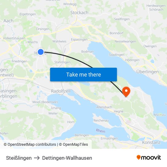 Steißlingen to Dettingen-Wallhausen map