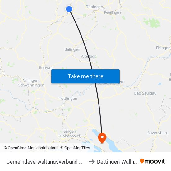 Gemeindeverwaltungsverband Oberes Gäu to Dettingen-Wallhausen map