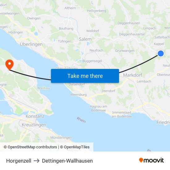 Horgenzell to Dettingen-Wallhausen map