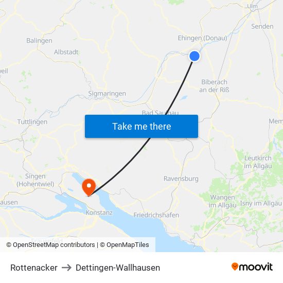 Rottenacker to Dettingen-Wallhausen map