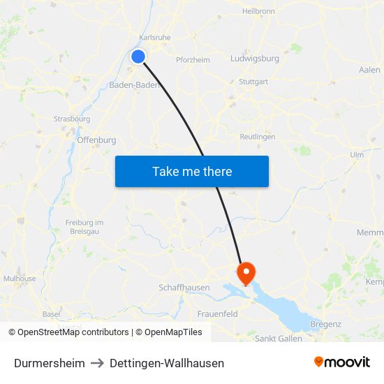 Durmersheim to Dettingen-Wallhausen map