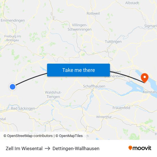 Zell Im Wiesental to Dettingen-Wallhausen map