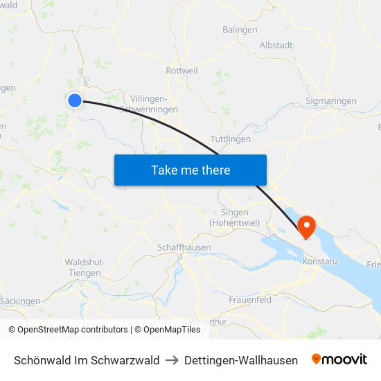 Schönwald Im Schwarzwald to Dettingen-Wallhausen map