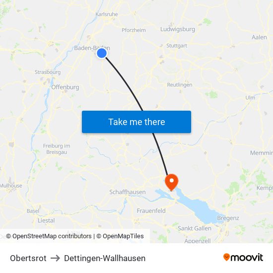 Obertsrot to Dettingen-Wallhausen map