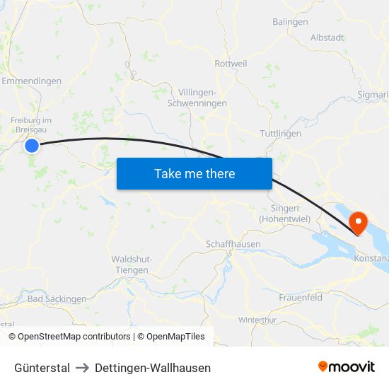 Günterstal to Dettingen-Wallhausen map