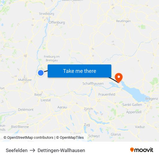 Seefelden to Dettingen-Wallhausen map