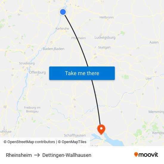 Rheinsheim to Dettingen-Wallhausen map