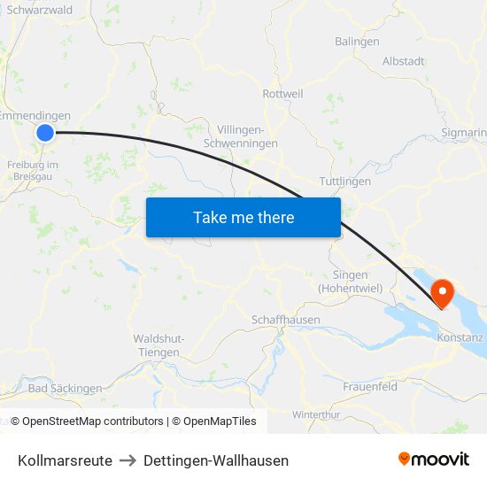 Kollmarsreute to Dettingen-Wallhausen map