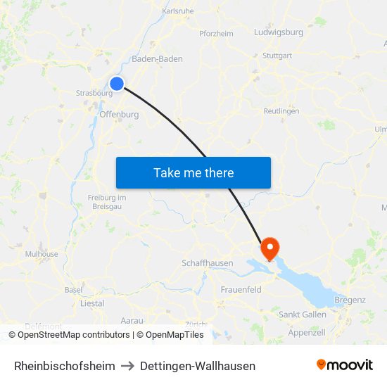 Rheinbischofsheim to Dettingen-Wallhausen map