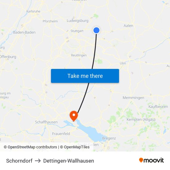 Schorndorf to Dettingen-Wallhausen map