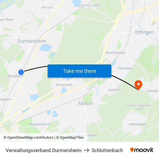 Verwaltungsverband Durmersheim to Schluttenbach map