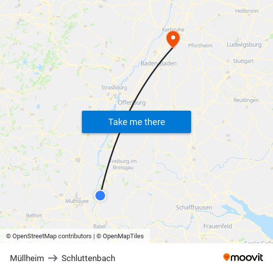 Müllheim to Schluttenbach map