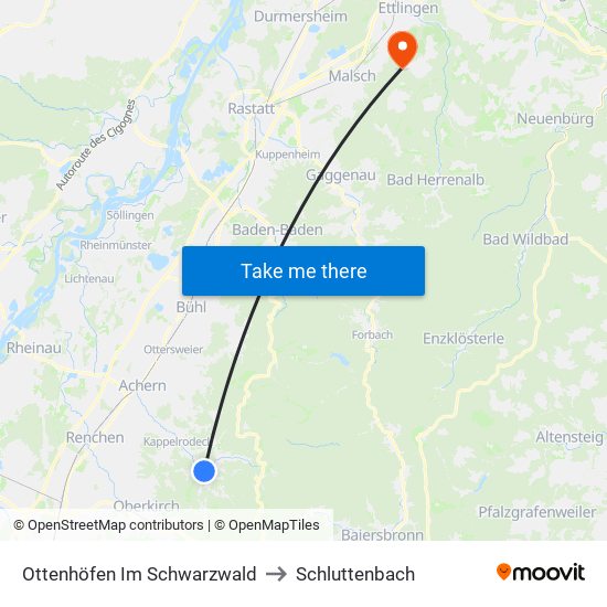 Ottenhöfen Im Schwarzwald to Schluttenbach map