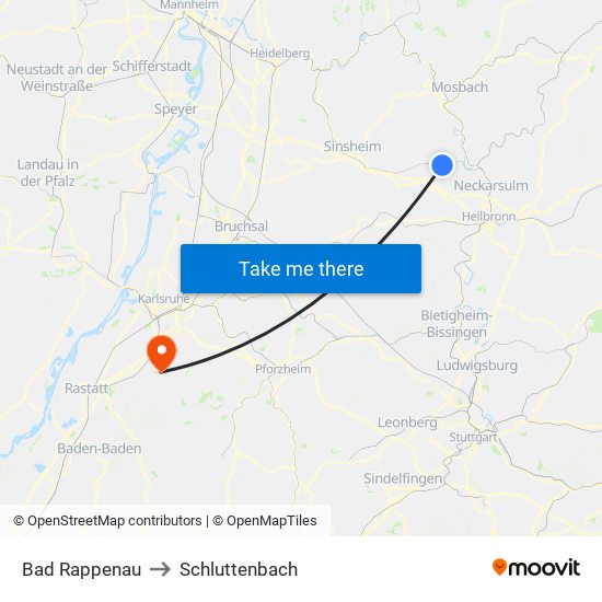 Bad Rappenau to Schluttenbach map