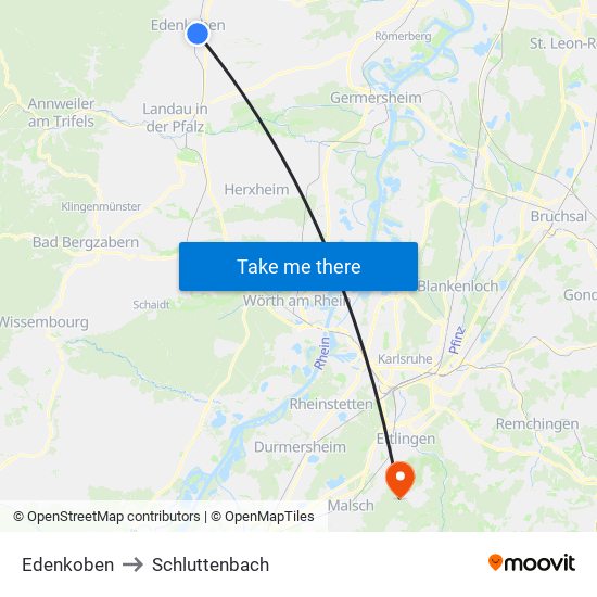 Edenkoben to Schluttenbach map