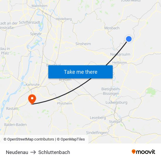 Neudenau to Schluttenbach map
