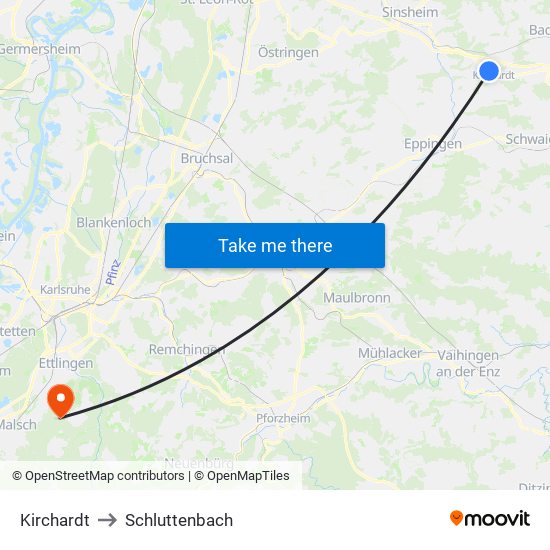 Kirchardt to Schluttenbach map