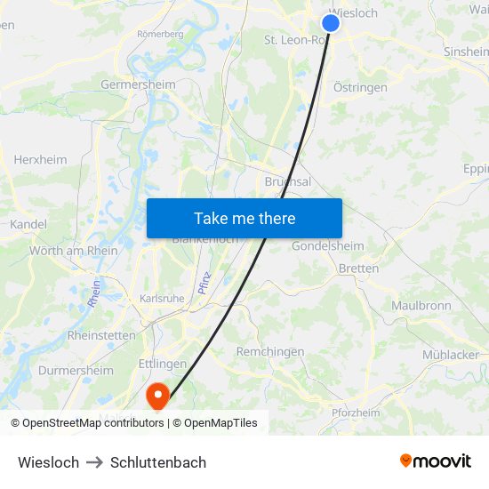 Wiesloch to Schluttenbach map