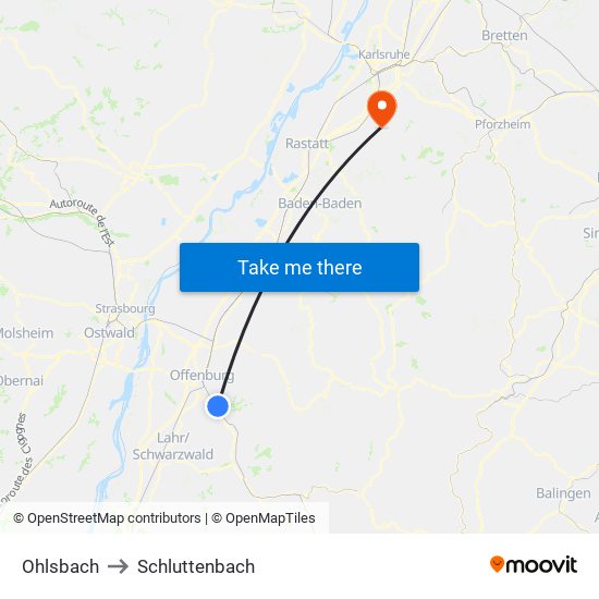 Ohlsbach to Schluttenbach map