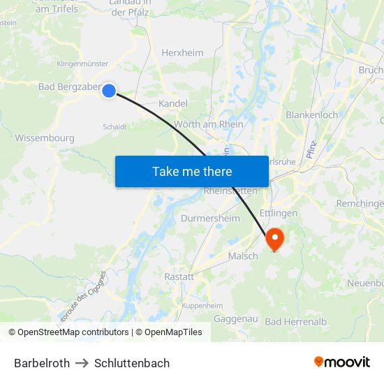 Barbelroth to Schluttenbach map