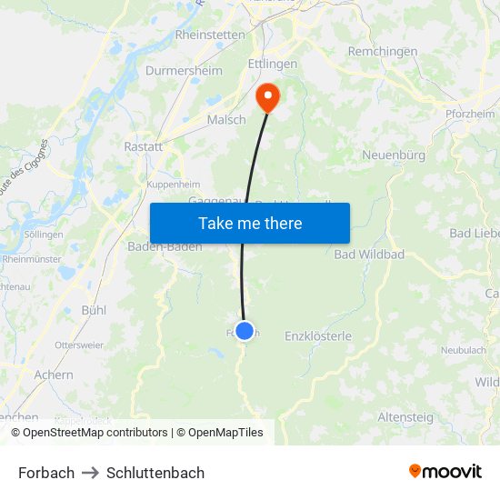 Forbach to Schluttenbach map