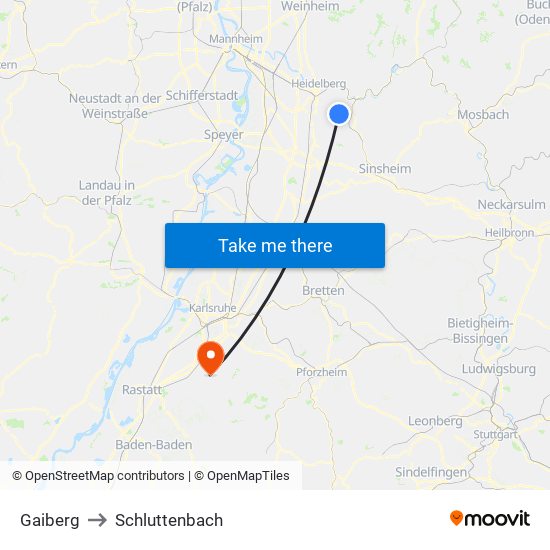 Gaiberg to Schluttenbach map