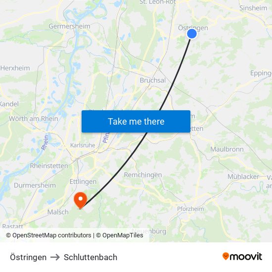 Östringen to Schluttenbach map