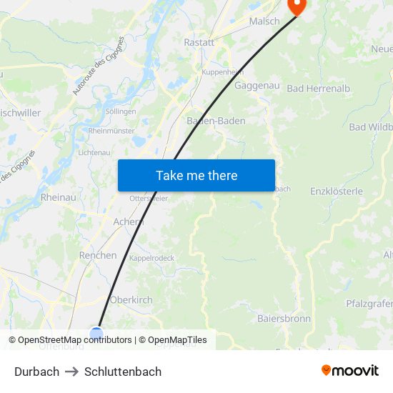 Durbach to Schluttenbach map