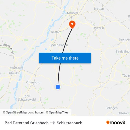 Bad Peterstal-Griesbach to Schluttenbach map