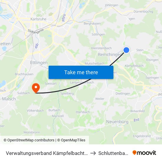 Verwaltungsverband Kämpfelbachtal to Schluttenbach map