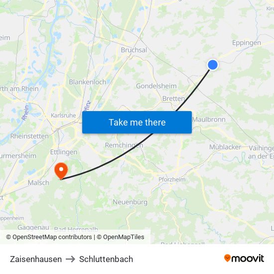 Zaisenhausen to Schluttenbach map