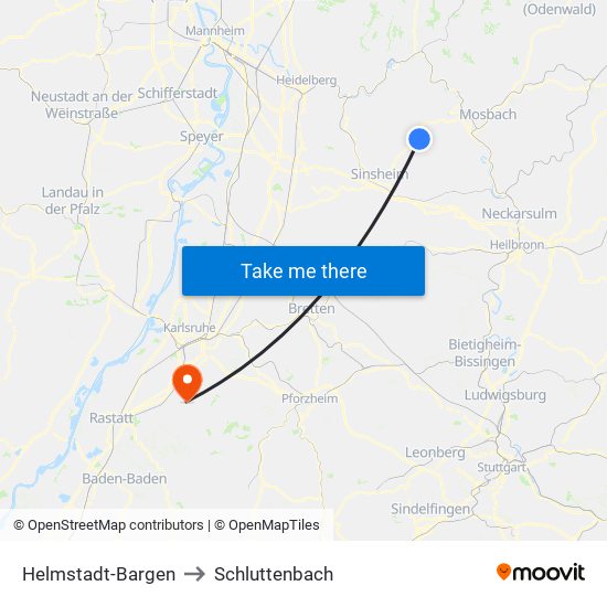 Helmstadt-Bargen to Schluttenbach map