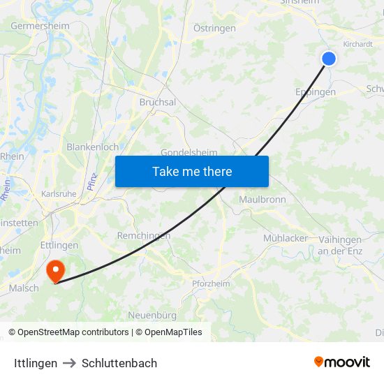 Ittlingen to Schluttenbach map