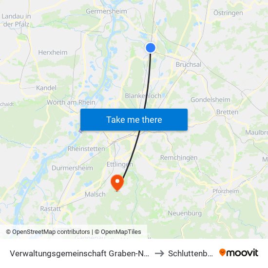 Verwaltungsgemeinschaft Graben-Neudorf to Schluttenbach map