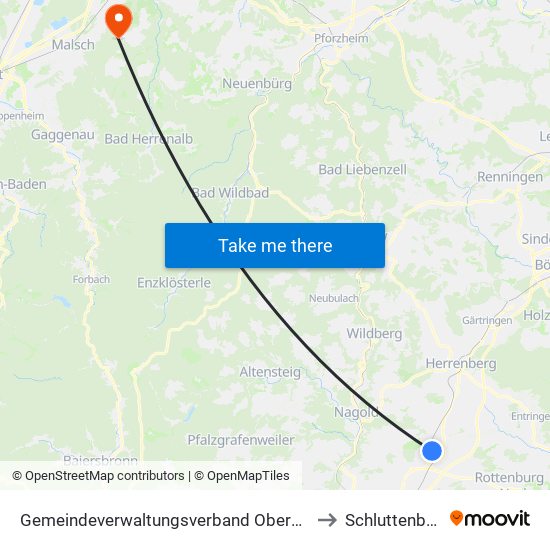 Gemeindeverwaltungsverband Oberes Gäu to Schluttenbach map