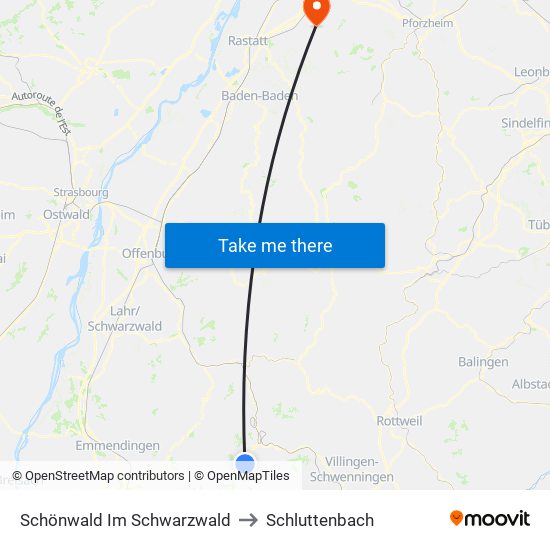 Schönwald Im Schwarzwald to Schluttenbach map