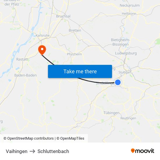 Vaihingen to Schluttenbach map