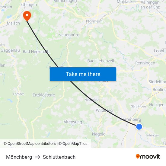 Mönchberg to Schluttenbach map